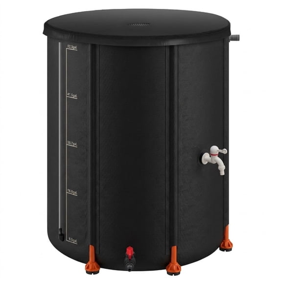 53 Gallon Collapsible Rain Barrel, 1000D PVC Portable Rain Water Collection System with Spigot & Overflow Kit, Black