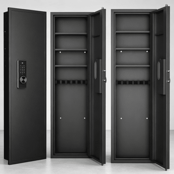 53"H Hidden Wall Safe Cabinet for Rifles, In Wall Gun Storage Cabinet with Digital Touch Panel Lock Steel Body and Adjustable Shelves, Firearm Storage Cabinet for Home Office Bedroom