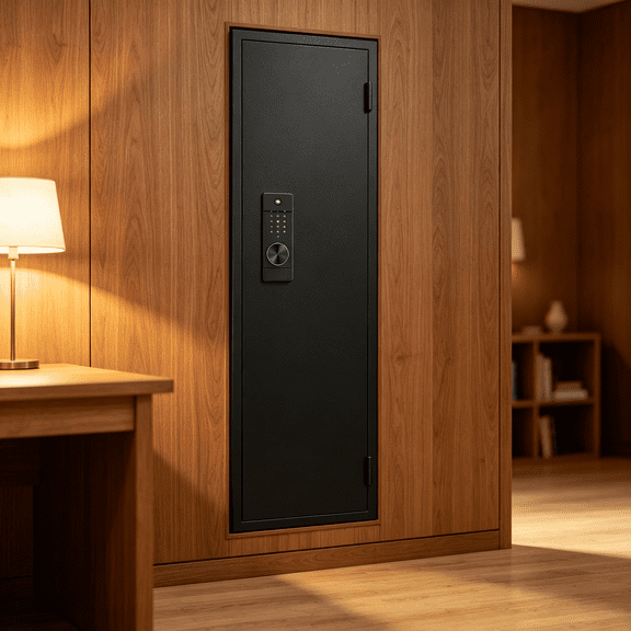 53"H Space Saving Wall Safe for Rifles, In Wall Gun Cabinet with Password Keypad Lock Steel Construction and Adjustable Shelves, Hidden Firearm Storage Cabinet for Closet Bedroom Office Garage