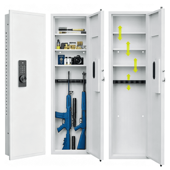 53"Hx15.7"D Hidden Wall Rifle Gun Safe, Electronic Password Panel, Steel Construction Gun Cabinet, Assembled Storage Multifunctional Wall Safe for Firearm and Valuables, White, 5"W