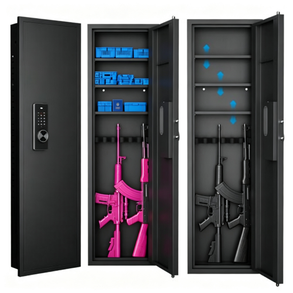 53"Hx15.7"D Steel In-Wall Gun Safe with 3 Unlocking Methods, Hidden Rifle Storage Safewith Adjustable Shelves, Passwod Touch Panel, Black, 5"W
