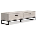 thumbnail image 1 of 53 Inch 2 Drawer Storage Bench Smooth Pewter Toned Frame Black Metal Base, 1 of 5