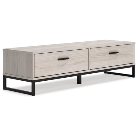 53 Inch 2 Drawer Storage Bench Smooth Pewter Toned Frame Black Metal Base