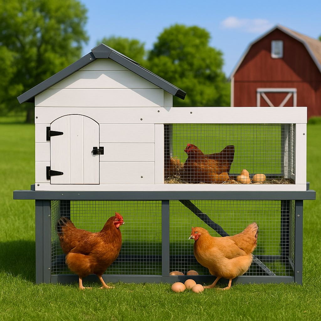 53 Inch 2-Tier Wooden Outdoor/Indoor Waterproof Chicken Coop and Rabbit Hutch Complete with A Roof, Stairs,A Removable Cleaning Tray,Suitable for Small to Medium Pets