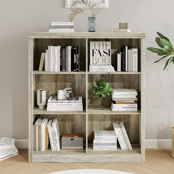 53 Inch 6 Cube Storage Bookshelf, Freestanding Bookcase Organizer with Anti-Tip Design for Living Room Bedroom Home Office, Swedish Oak
