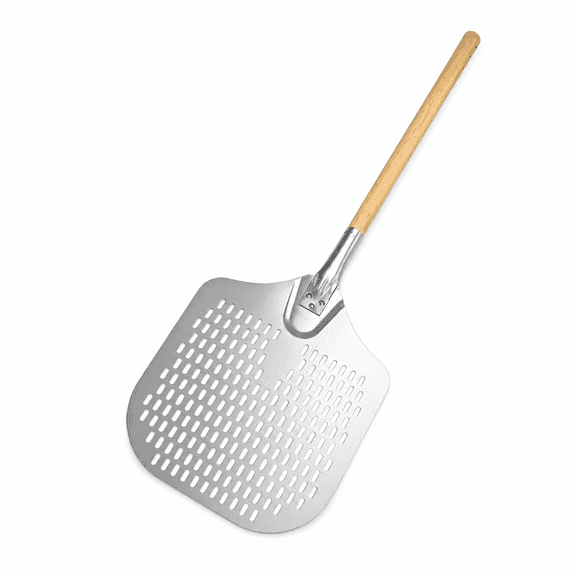 53-Inch Aluminum Pizza Peel with Natural Oak Handle, Extra-Long Professional Pizza Paddle for Indoor and Outdoor Ovens, Heavy-Duty Large Metal Spatula for Safe Pizza Transfer, Artisan Silver