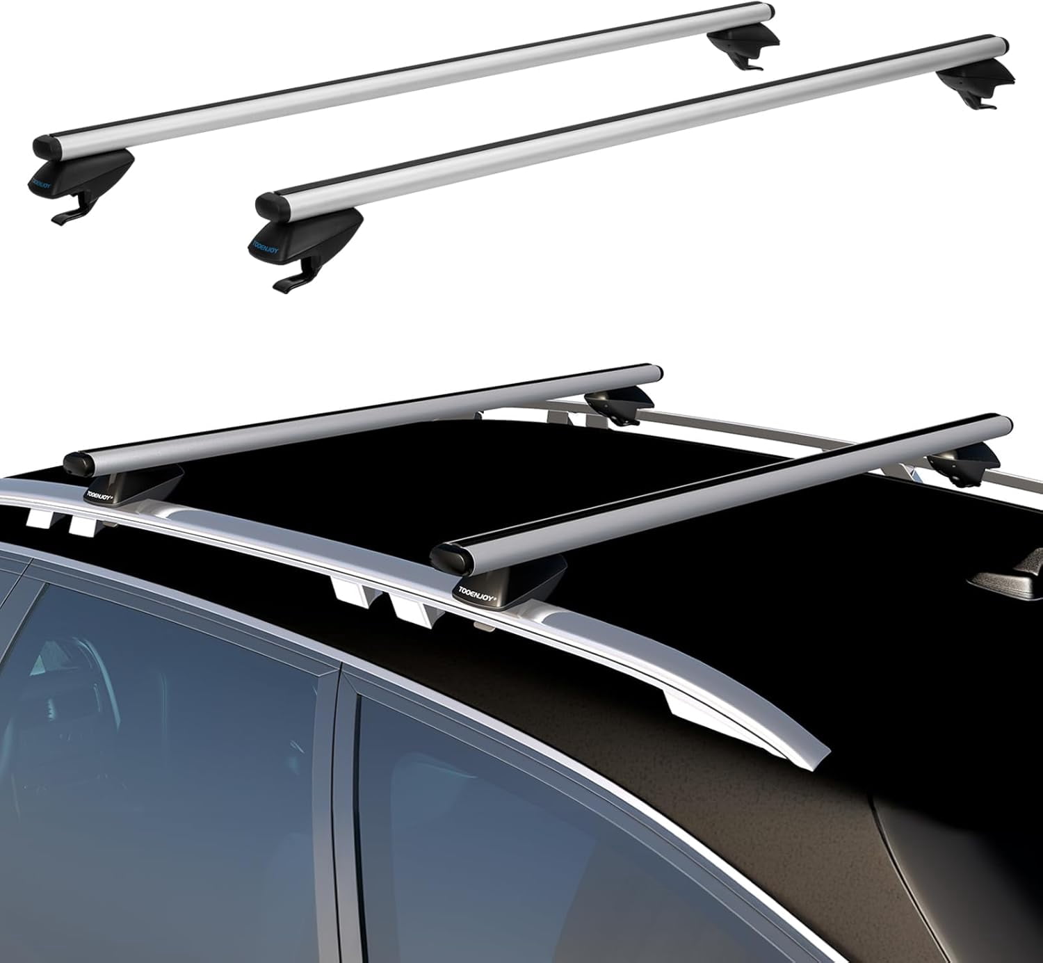 53 Inch Aluminum Roof Rack Cross Bars for Raised Side Rails, Adjustable Cargo Bars, Hold 165 LBS, Silver