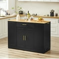 thumbnail image 1 of 53 Inch Black Kitchen Island with Storage, Trash Cabinet & Adjustable Shelves, Modern Farmhouse Design for Kitchen Dining, Easy Assembly, 1 of 11