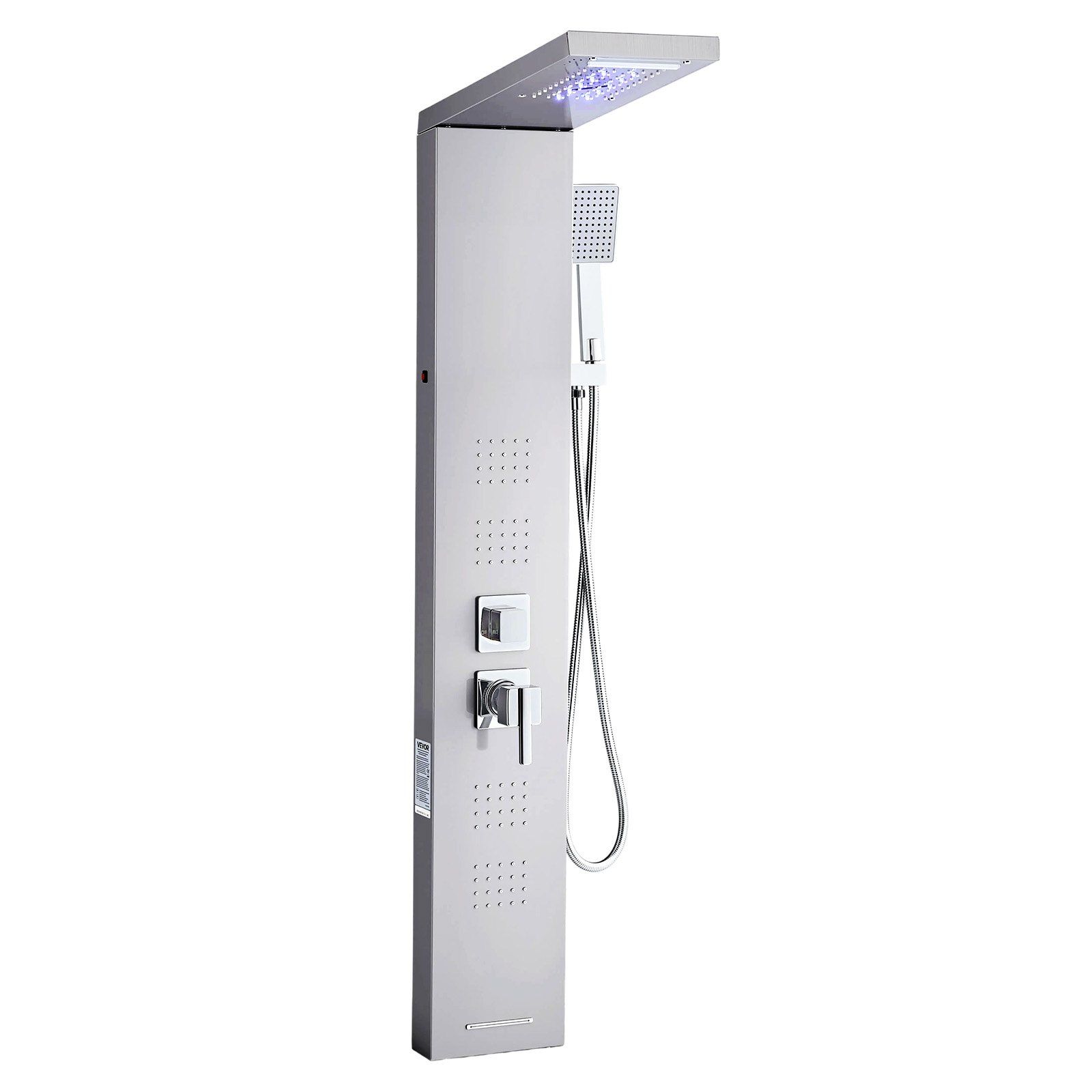 53 Inch Brushed Stainless Steel Shower Panel Tower System Rainfall Waterfall Shower Head LED 5 Function Faucet Wall Mount Rain Massage System with Handheld and Tub Spout