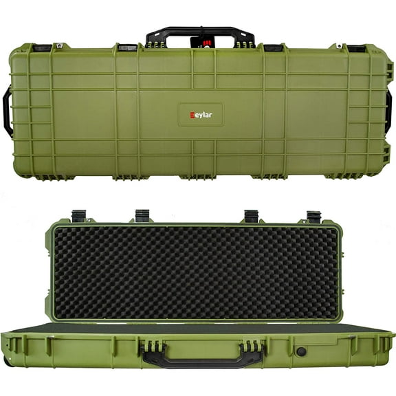 53" Inch Eylar Roller Hard Case with Foam, Mil-Spec Waterproof & Crushproof, Pressure Valve with Lockable Fittings Green