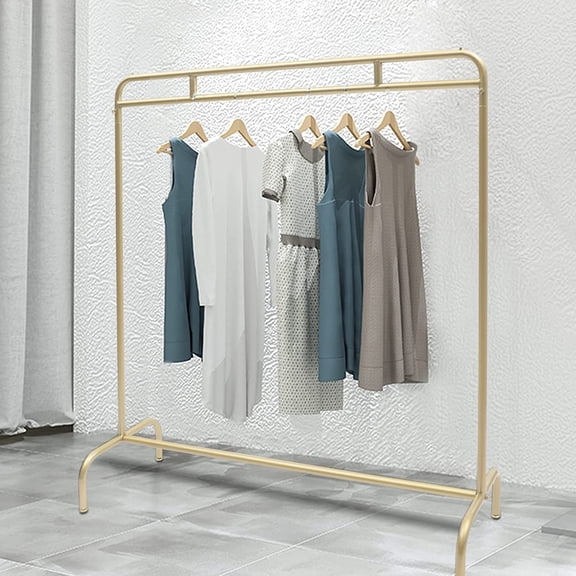 53 Inch Metal Pipe Hanging Clothes Rack Garment Rack for Home Boutique Clothing Store Retail Display Floor Standing Gold Clothing Rack Closet Rod Storage Bar 50kg/110Ibs