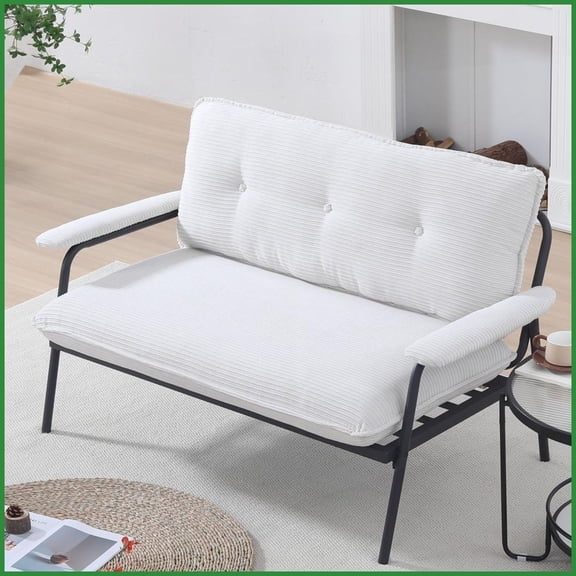 53-Inch Modern Minimalist Polyester Blend Double Sofa for Small Apartments - Sturdy Metal Frame