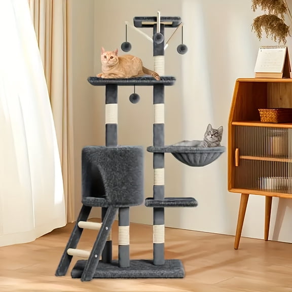 53 Inch Multi-Level Cat Tree Tower with Scratching Board, Large Condo, Perch & Plush Bed, Anti-Tip Design, Sturdy Cat Play Furniture for Indoor Cats & Kittens
