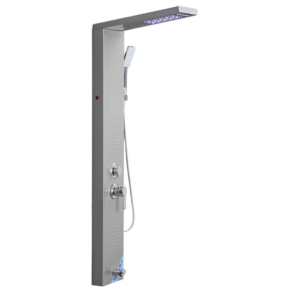 53 Inch Wall Mount Shower Panel with Rainfall & Handheld Spray, 5-Function LED, Brushed Stainless Steel