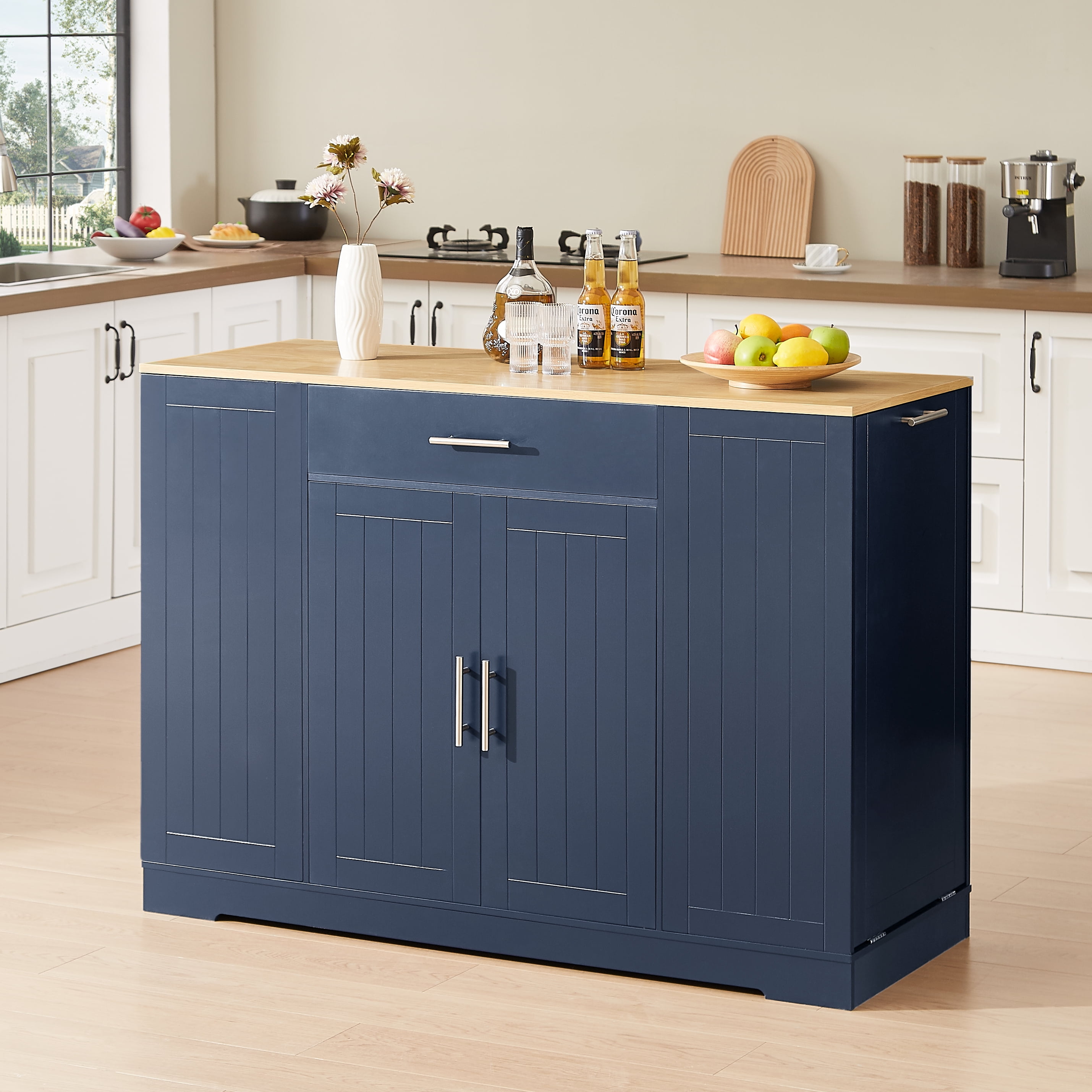 53'' Kitchen Storage Islands with Drawers and Trash Can Storage