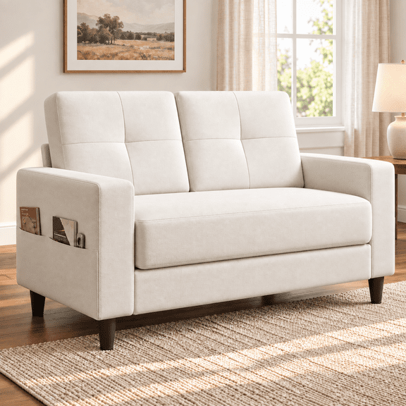 53" Loveseat Sofa - Comfortable Modern Design Couch for Small Spaces, Easy Assembly and Noise-Free, Beige