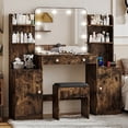 thumbnail image 1 of 53" Large Makeup Vanity Set with Mirror and Lights, NEORIVER Big Brown Makeup Vanity Desk with Chair and Power Outlet, 3 Color Lighting Modes & Adjustable Brightness for Bedroom, 1 of 9