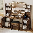 thumbnail image 1 of 53" Makeup Vanity Set with Mirror and Lights, NEORIVER Big Brown Makeup Vanity Desk with Chair and Power Outlet, 3 Color Lighting Modes & Adjustable Brightness for Bedroom, 1 of 9