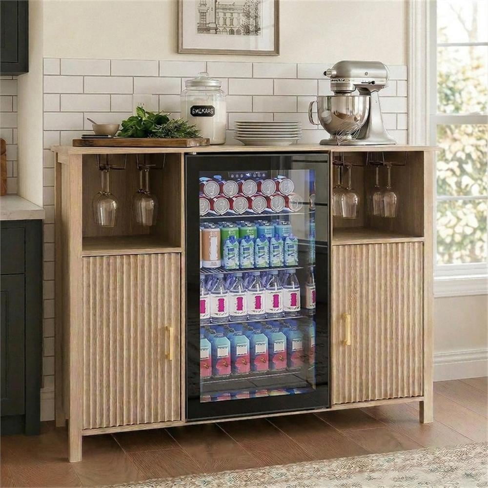 53" Medium Wood Engineered Wood Coffee Bar Cabinet with Mini Fridge Space