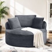 Vanress 53'' Oversized Round Chaise Lounge Chair Indoor,Upholstered Corduroy Deep Seat Cloud Circle Sofa Chair,Modern Fluffy Comfy Floor Reading Armchair for Living Room,Bedroom,No Assembly,Grey