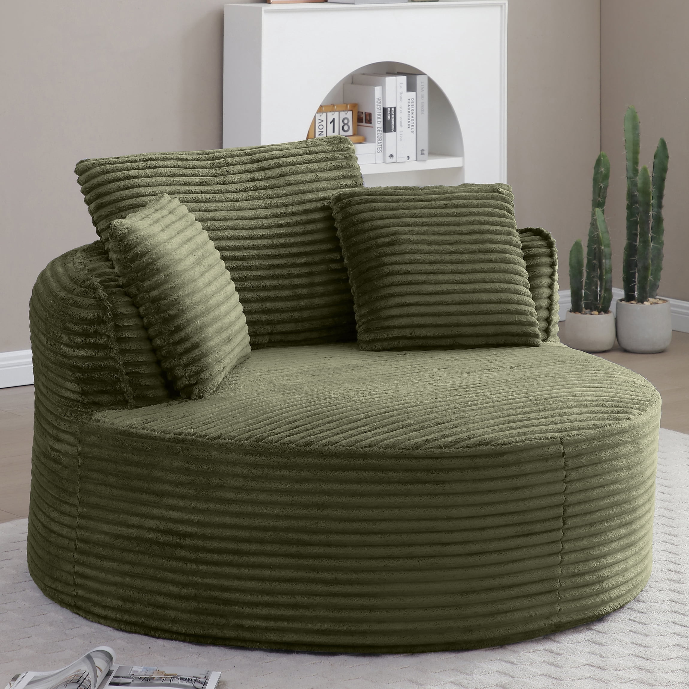 53'' Oversized Round Chaise Lounge Chair Indoor,Upholstered Corduroy ...