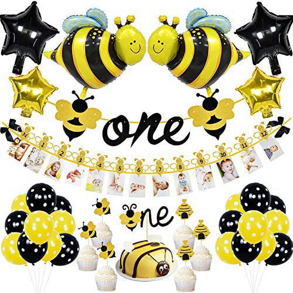 Glitter Bumble Bee Cupcake Toppers One Paper Banner Table Confetti Gender  Reveal Baby Shower 1st Birthday Cake Party Decoration - AliExpress