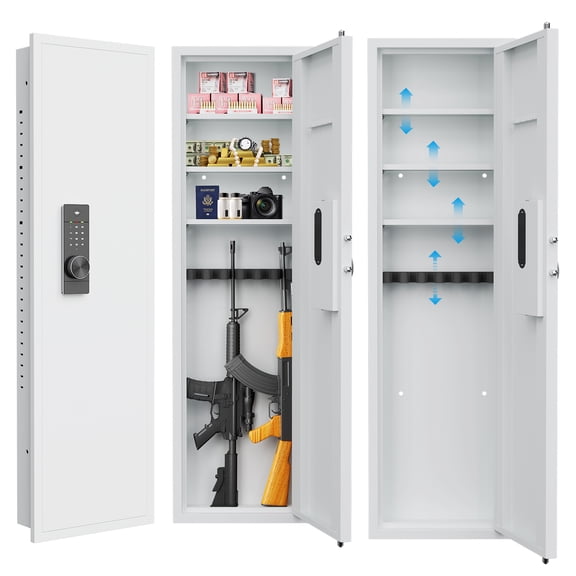 53" Passwod Touch Panel In-Wall Safe,Hidden Wall Gun Safe for Rifles with Adjustable Shelves,Assembled Storage Multifunctional Wall Safe for Firearm and Valuables