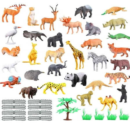 53 Piece Jungle Farm Animals Toys Set, Forest Small Realistic Wild Animals Action Figures Vinyl Plastic Animal Learning