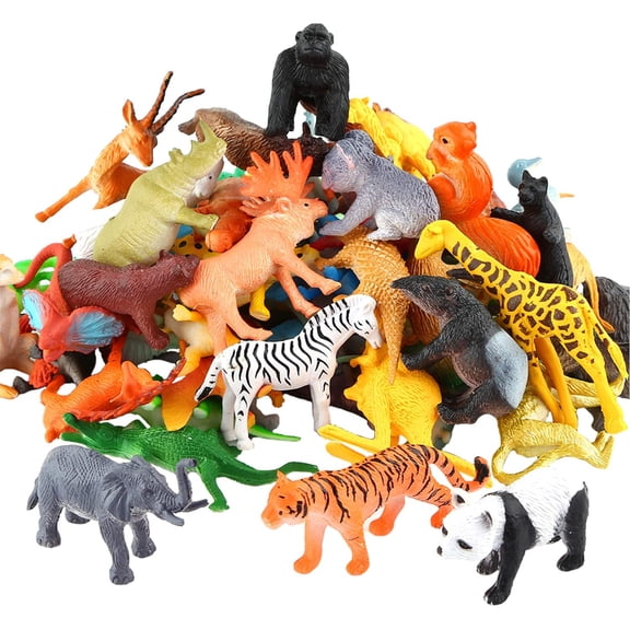 53-Piece Mini Jungle Farm Animals Toys Set – Realistic Wild Animal Figurines with Fences & Trees, Educational Playset for Kids Toddlers 3+, Animal Figures for Boys