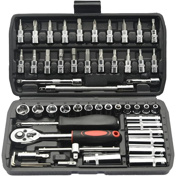 53 Piece Socket Wrench Set  1/4" Ratcheting Tool Kit with Quick-Release Handle, Portable Case for Automotive Repair, Car and Motorcycle Maintenance, Home DIY Use