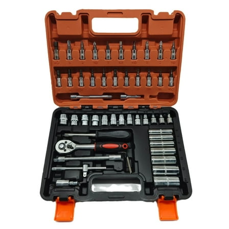 53 Pieces 1/4 inch Drive Socket Ratchet Wrench Tool Set,with Bit Socket Set Metric and Extension Bar For Automotive Repair And Home Use