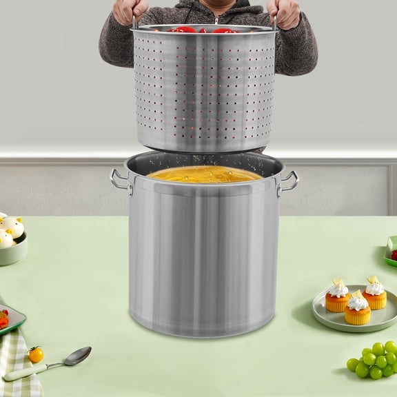 53-Quart Stainless Steel Seafood Boil Pot, Large Cooking Pots with Lid& Strainer, Heavy Duty Commercial Grade Stock Pot, Outdoor Cooking Shrimp Crab Boiler