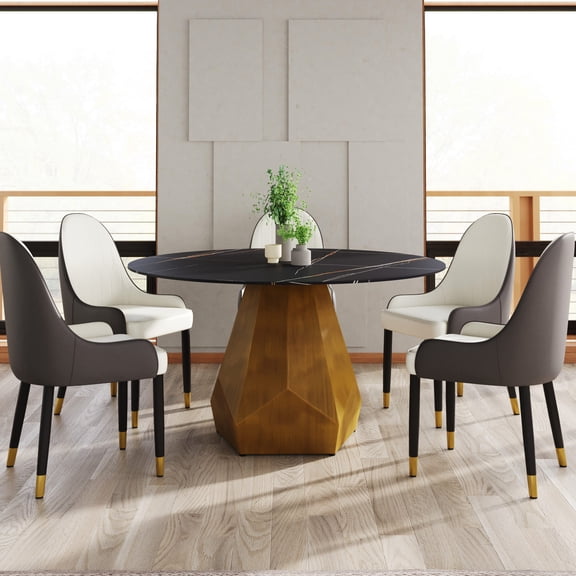 53" Round Dining Table for 6 People | Used in Kitchen or Living Room | Sintered Stone Main Material | Stable and Anti - deform