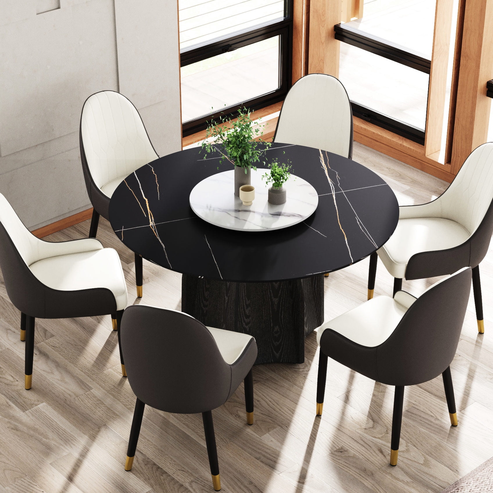 53" Round Sintered Stone Dining Table with 23.62" Turntable / Stable ...