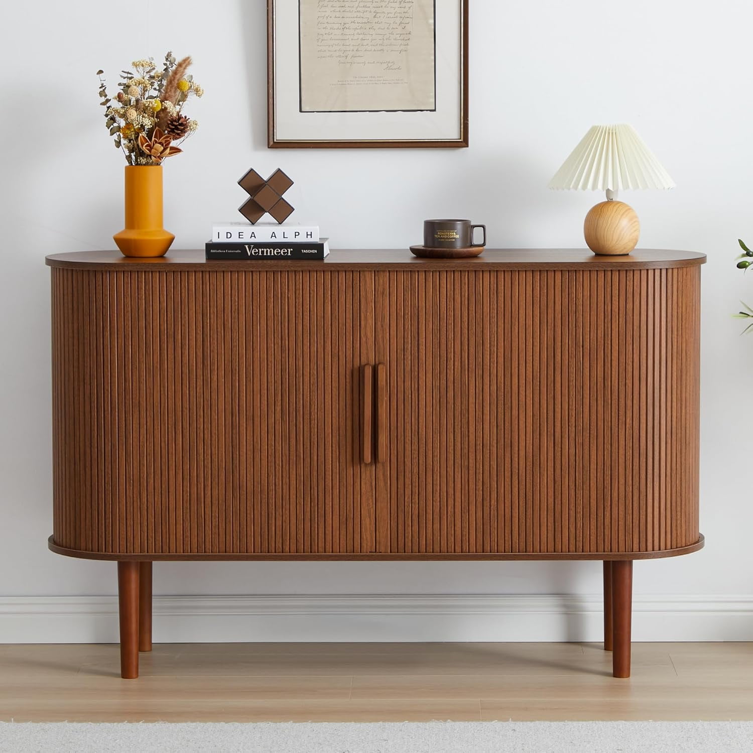 53''Sideboard Buffer Cabinet with Fluted Slide Doors, Modern Credenza ...