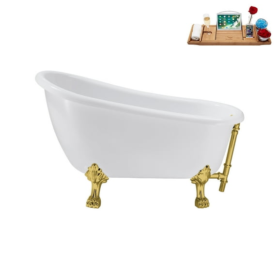 53'' Streamline N487GLD-GLD Soaking Clawfoot Tub and Tray with External Drain