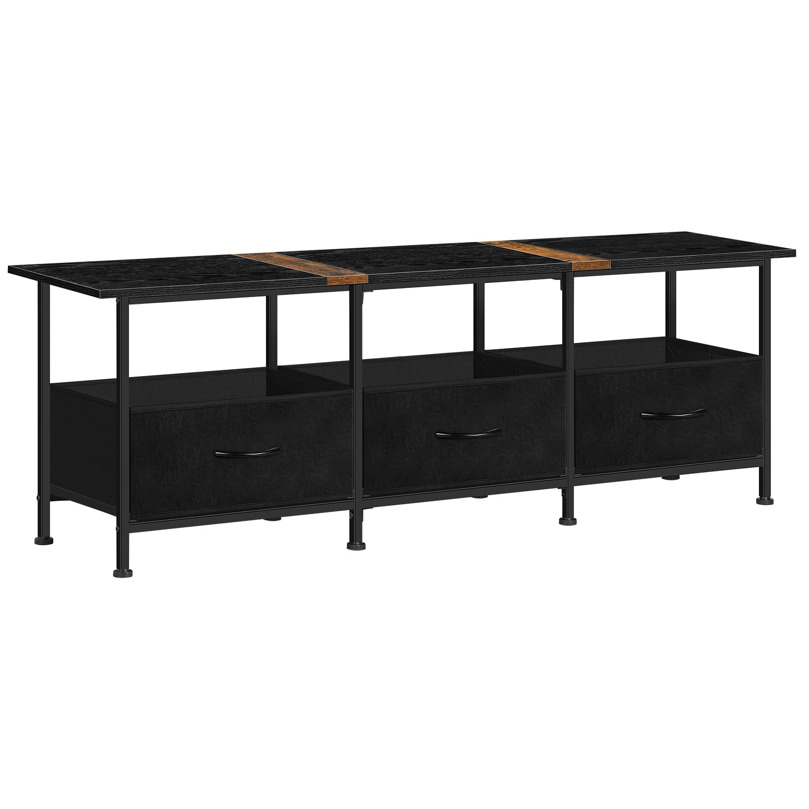 53" TV Stand with 3 Fabric Drawers, Industrial Entertainment Center with Storage, Multifunctional Media Console Table for Living Room, Bedroom, Black