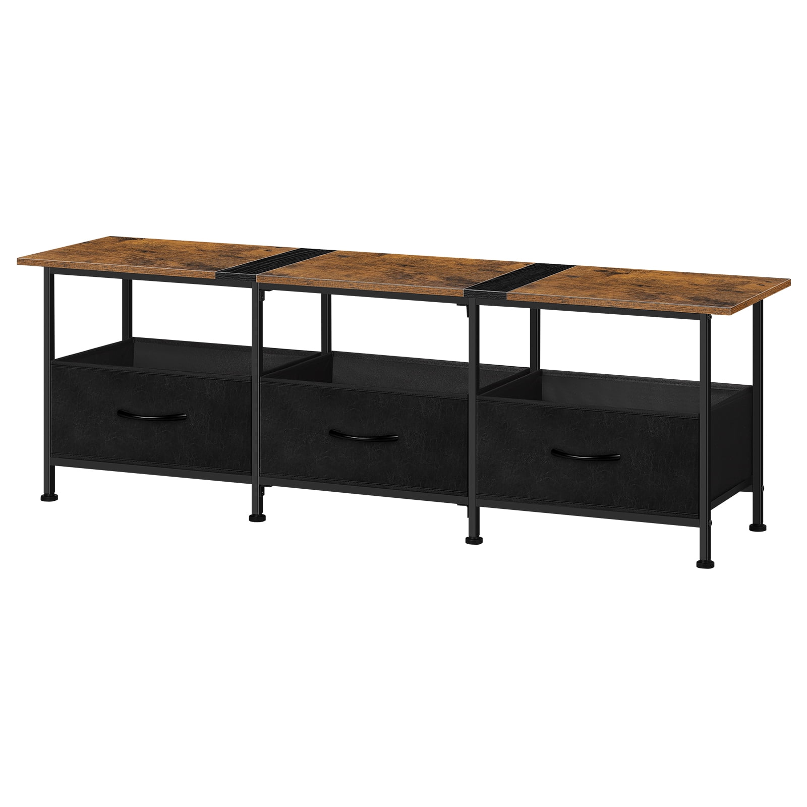 53" TV Stand with 3 Fabric Drawers, Industrial Entertainment Center with Storage, Multifunctional Media Console Table for Living Room, Bedroom, Brown