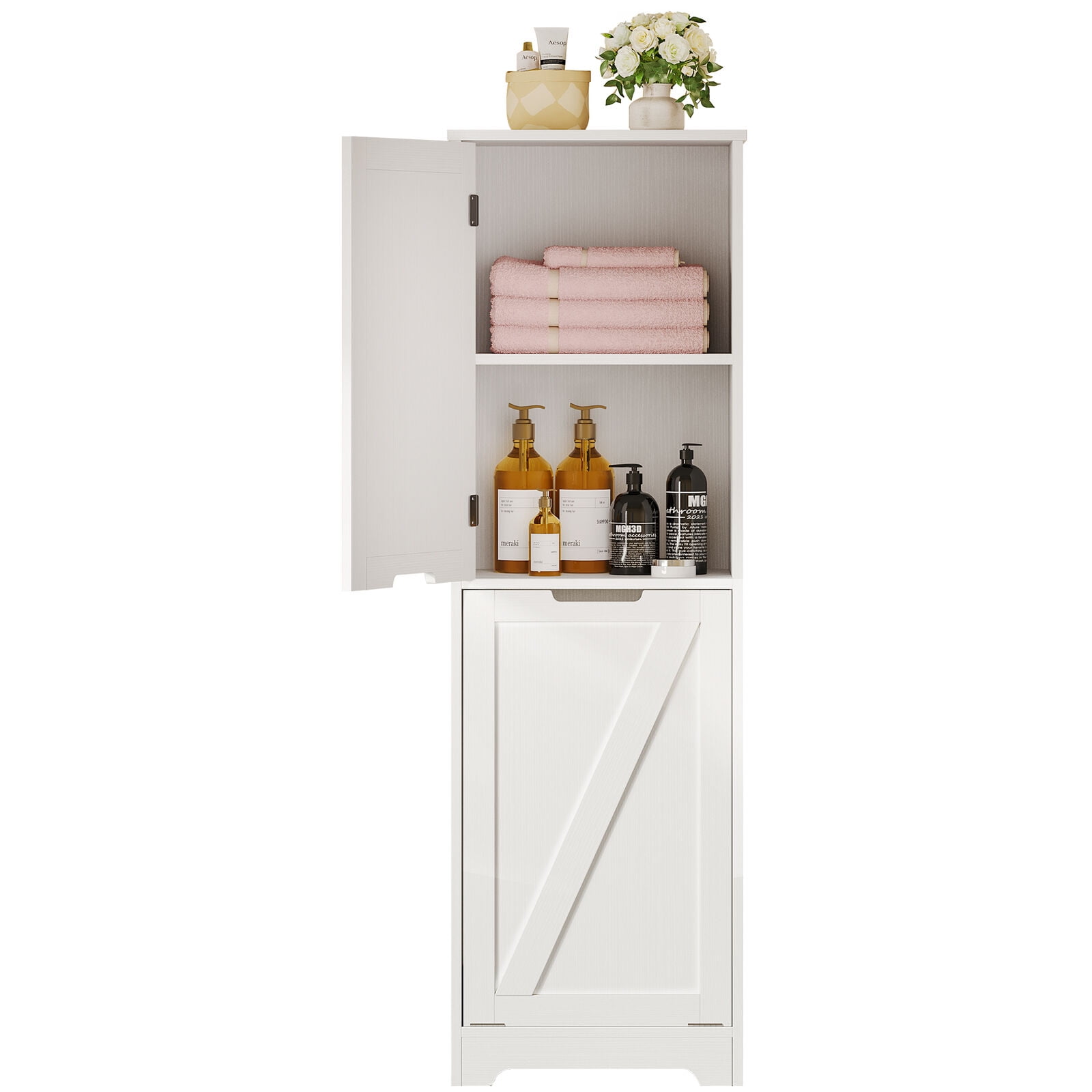 53" Tall Bathroom Laundry with Hidden Basket TiltOut Laundry