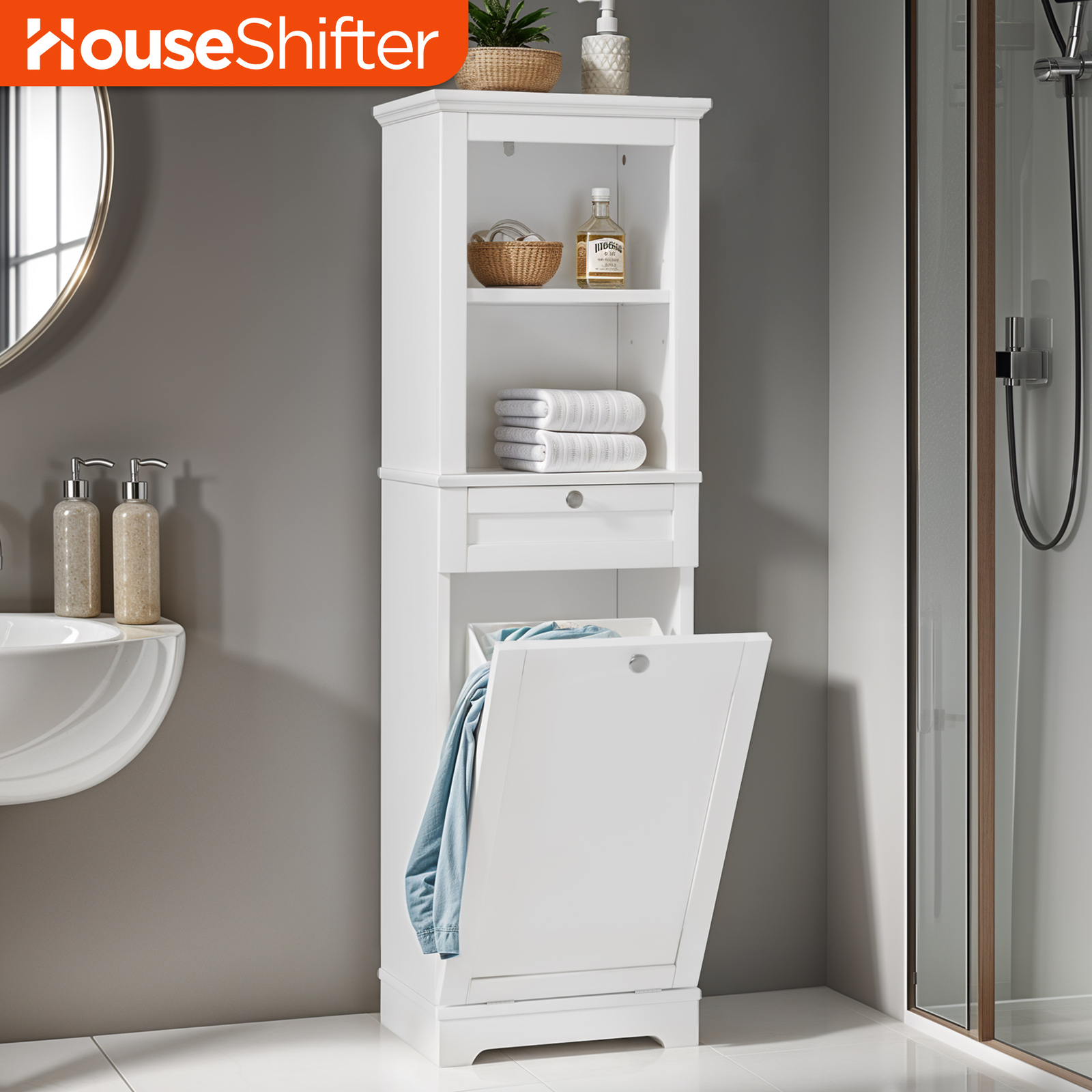 53" Tilt-out Basket Laundry Hampers Bathroom Cabinet Drawer w ...