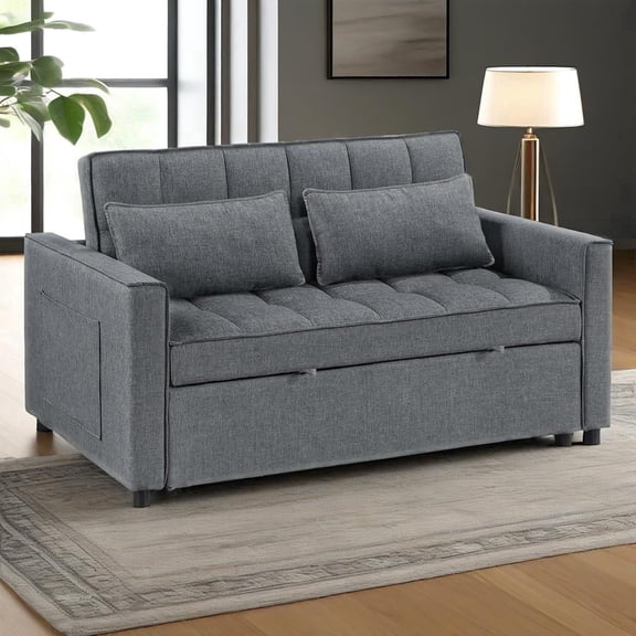 53'' Upholstered Convertible Loveseat Sleeper Sofa Bed for Apartment, Living Room, Office, Dark Gray