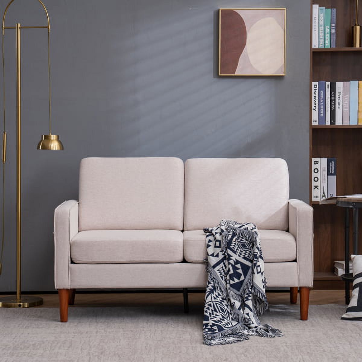 53" Upholstered Loveseat Sofa,Linen Fabric Small Couch for Living Room