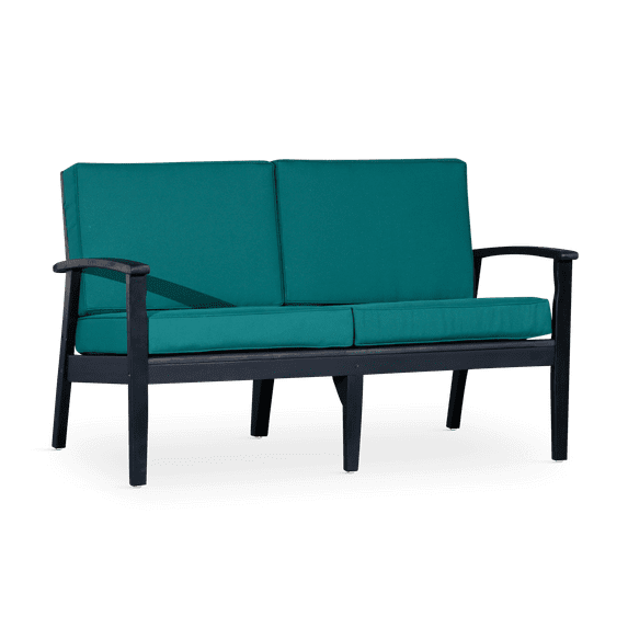 53"W Eucalyptus Loveseat with Cushions, Comfy 2-Seat Sofa with Armrest, Patio Furniture Outdoor Leisure Sofa with Solid Wood Frame for Indoor Balcony Backyard Garden, Dark Green