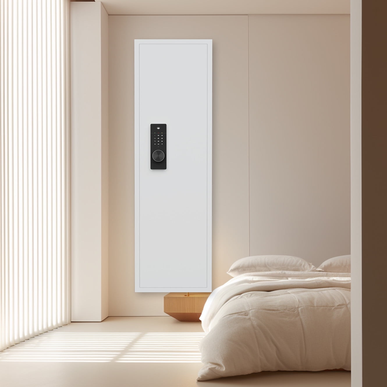 53" Wall Safe, Touch Panel In-Wall Safe, Hidden Wall Safe with Adjustable Shelves, Assembled Storage Multifunctional Wall Safe for Valuables, White