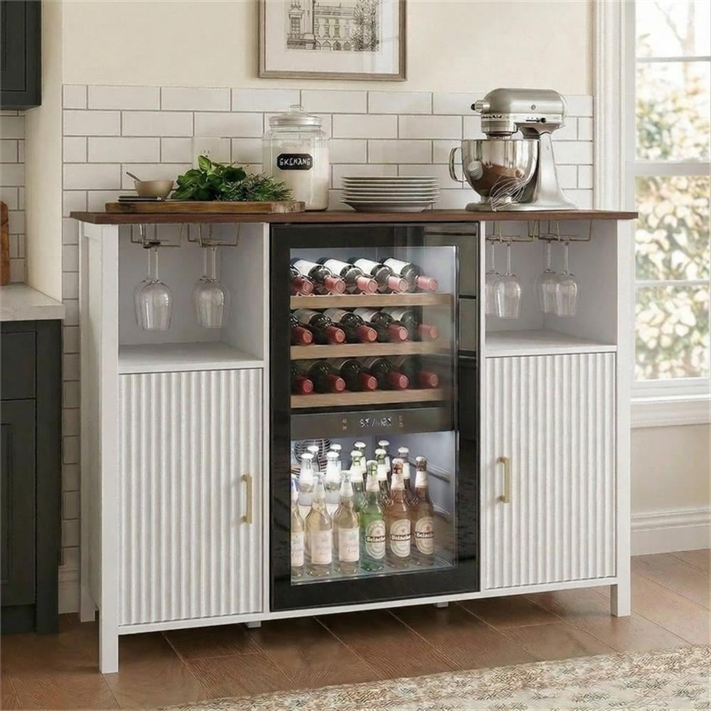 53" White Engineered Wood Coffee Bar Cabinet with Mini Fridge Space & Power
