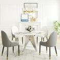 thumbnail image 1 of 53" White Round Dining Table, Sintered Stone Tabletop & Stainless Steel Silver, Seats 6, Room Table In White, Holds Furniture, 1 of 6