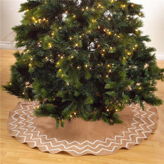 53 in. Round Beaded Design Burlap Holiday Decor Tree Skirt - Natural