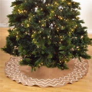 53 in. Round Beaded Design Burlap Holiday Decor Tree Skirt - Natural