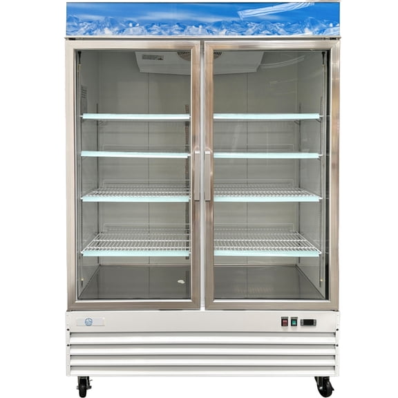 53 in. Two Swing Self-Closing Glass Door Commercial Upright Reach-In Freezer in Stainless Steel 45 Cu. ft.
