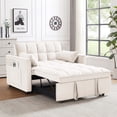 thumbnail image 1 of 53 inch 3-in-1 Convertible Sofa Bed  Pull Out Sofa, Multi - Functional Loveseat Sleeper with Adjustable Back, Side Pockets & Smooth Wheels, Velvet Upholstered for Living Room, Beige, 1 of 7